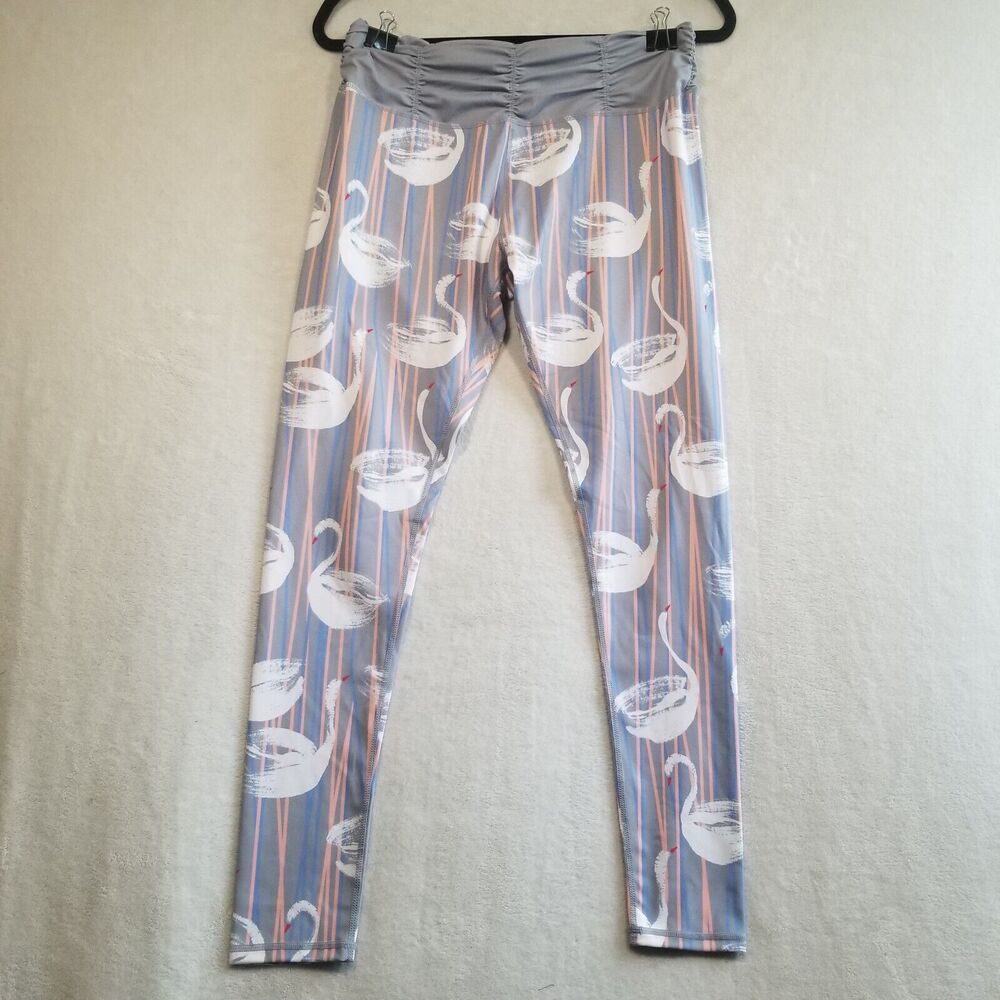 Mint & Lilac Womens Large Swan leggings Gray Cross Waist Full Length Running Gym